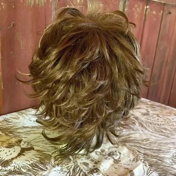 Vintage Wig Layered Mullet Shag Brown & Blonde Frosted Highlights Unisex Costume - Picture 5 of 6
